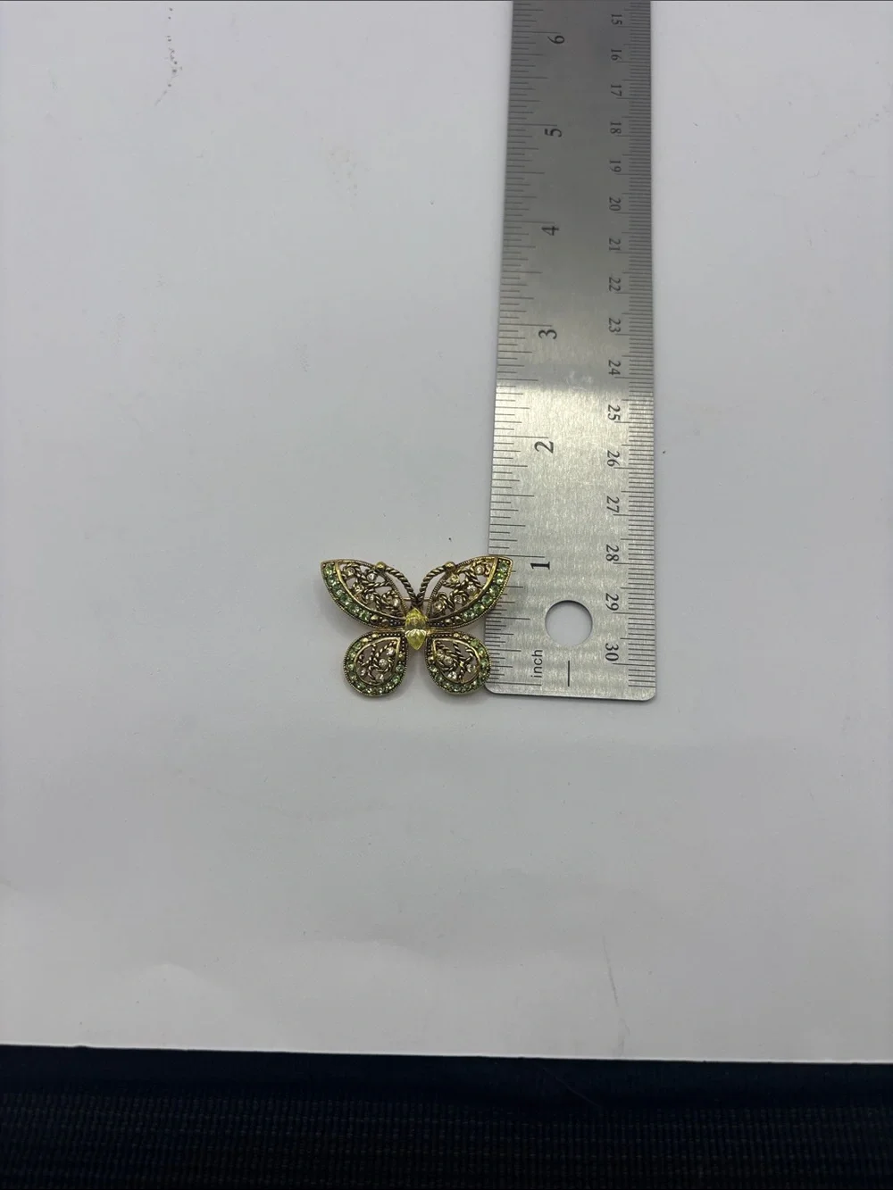 1928 Gold-Tone Butterfly Brooch with Green Crystals
